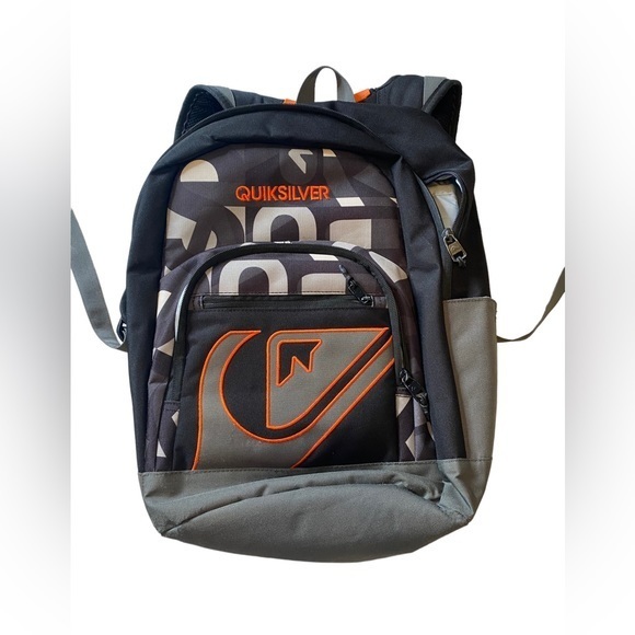 Quicksilver backpack book bag with laptop tablet sleeve. Orange and gray - Picture 1 of 7